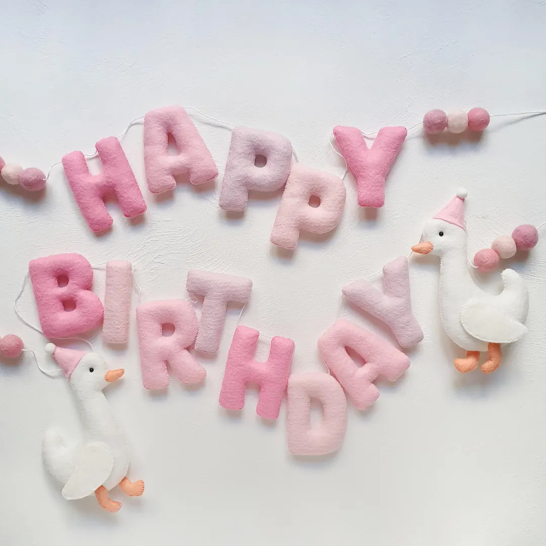 Goose Birthday Felt Banner, Pink Garland, Silly Little Goose, 1st Birthday Decor, Geese Theme, Bi... | Etsy (US)