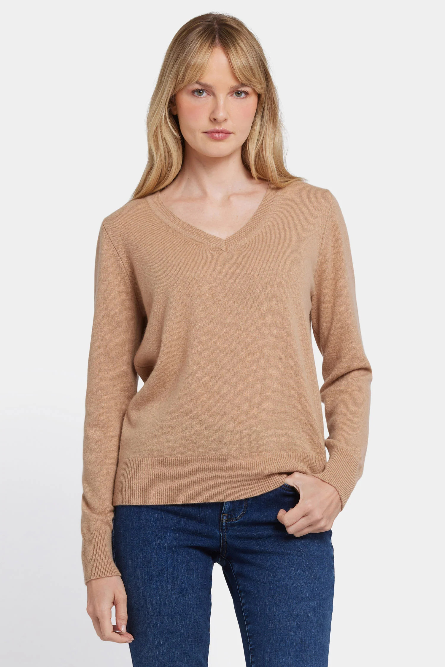 Cashmere Classic V-Neck Sweater - Tan | NYDJ