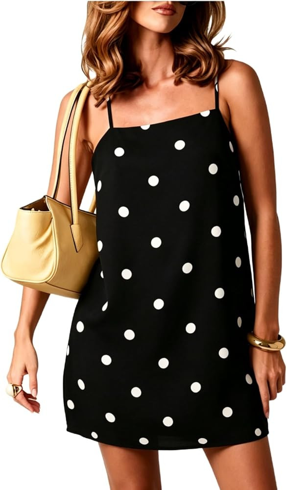 MakeMeChic Women's Polka Dots Mini Dress Sleeveless Criss Cross Tie Open Back Short Tank Dresses | Amazon (US)