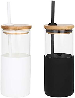 Borosilicate Glass Tumbler w/ Bamboo Lid, Silicone Sleeve & Straw (18 oz) | 2-Piece Set | Eco-Fri... | Amazon (US)