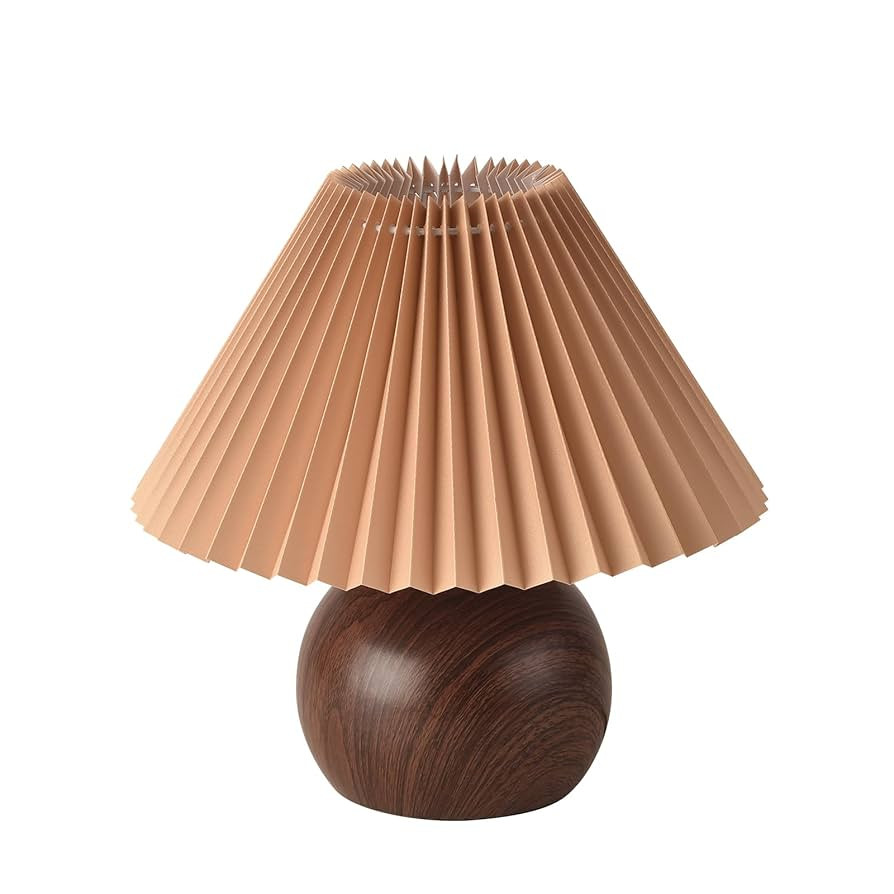 KUNJOULAM Retro Pleated Table Lamp, Modern Bedside Nightstand Lamp with Brown Shade, 5.9” Metal... | Amazon (US)