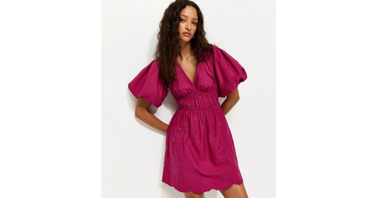 Light Burgundy Embroidered Cutwork Mini Dress | New Look | New Look (UK)