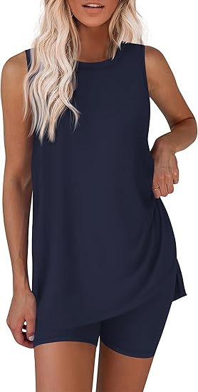 Ekouaer Biker Short Sets Womens 2 Piece Lounge Set 2026 Summer Matching Outfits Sleeveless Lounge... | Amazon (US)
