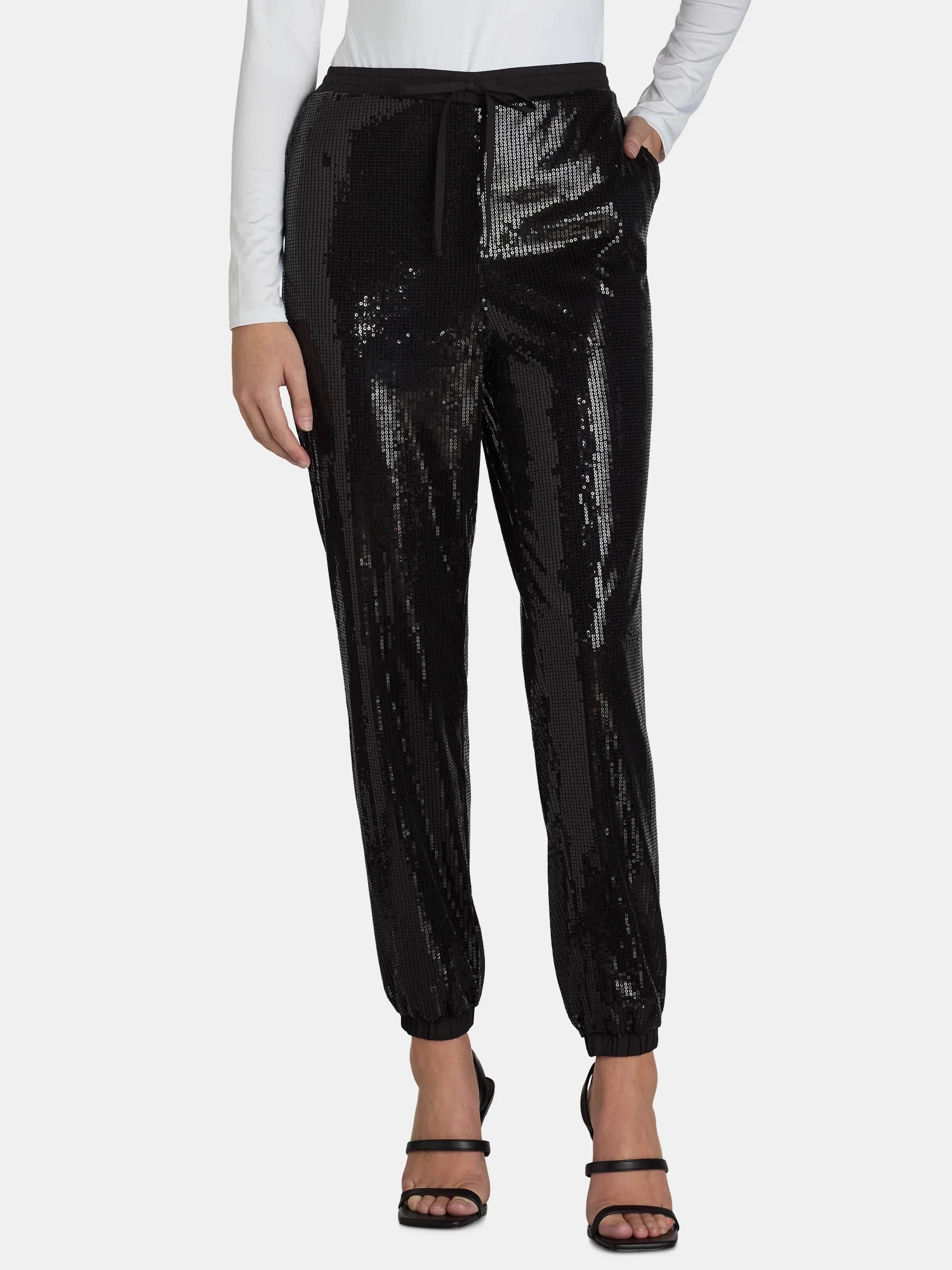 Time and Tru Women's Pull On Sequin Jogger Pants, 27" Inseam - Walmart.com | Walmart (US)