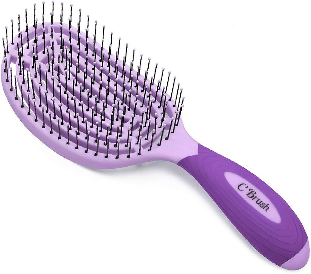 NuWay 4Hair® Patented Curved and Vented Hair Dryer Safe Detangling C Brush® (Purple) | Amazon (US)