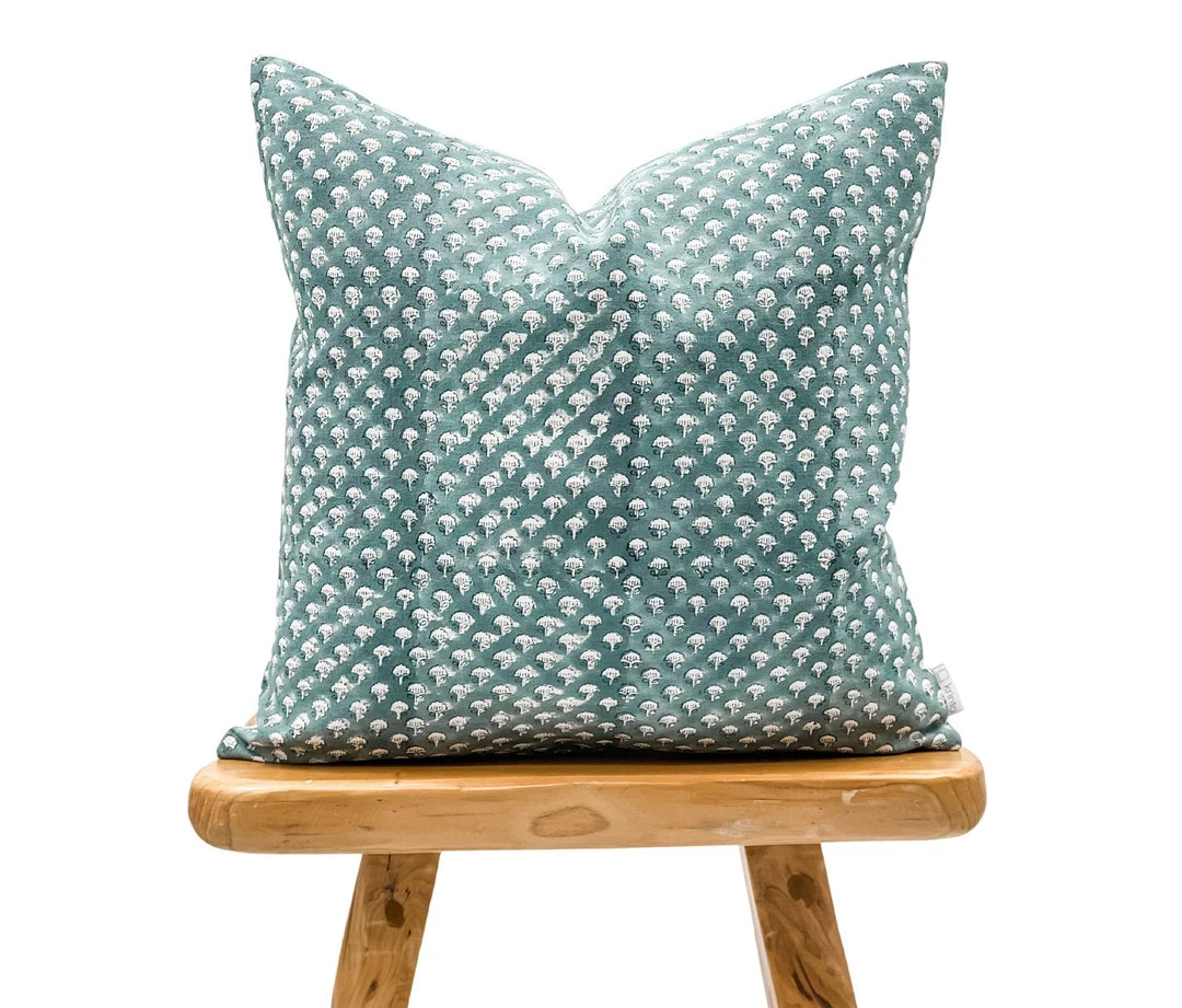 Designer Floral Indigo Blue on Natural Linen Pillow Cover, Teal Blue Pillow cover, Boho Pillow, D... | Etsy (US)