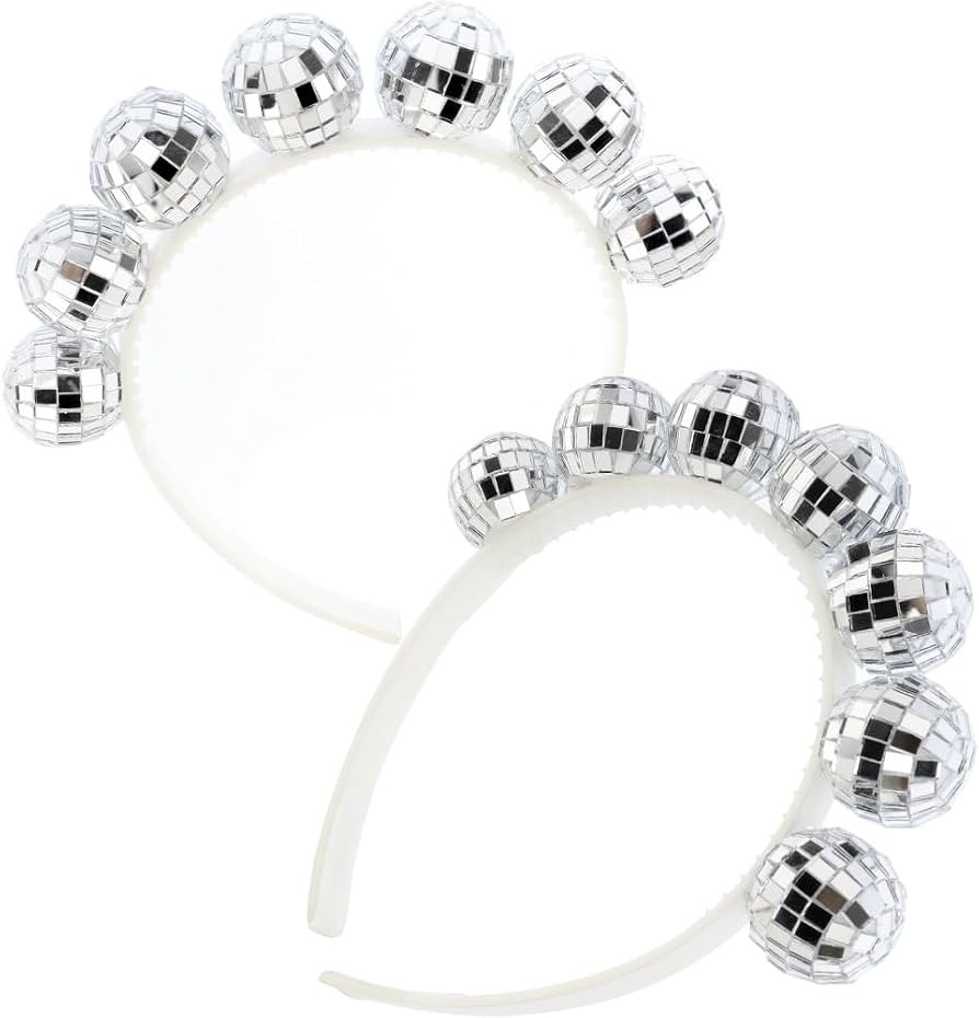 NODG 1970s Disco Ball Headband - Vintage Mirror Ball Silver Head Boppers for New Year's Eve Costu... | Amazon (US)