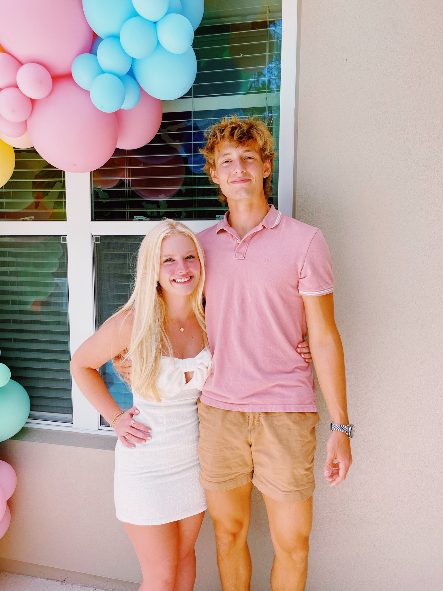 Grad Party Preppy VSCO summer vibes fun vacation Florida seaside blonde pastels white dress wedges van cleef rush dress