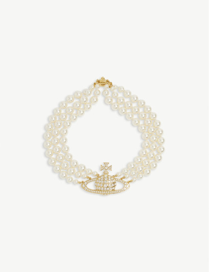 Womens Gold Pearl Crystal Triple-row Faux-pearl orb Pendant Choker | Selfridges