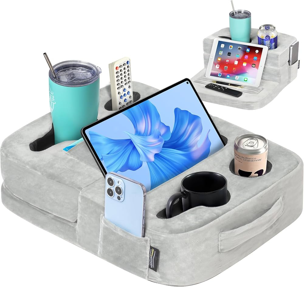 Couch Cup Holder Tray Pillow - Bed, Couch Caddy, Sofa, RV & Car - Holds Drinks, Snacks, Remotes, ... | Amazon (US)
