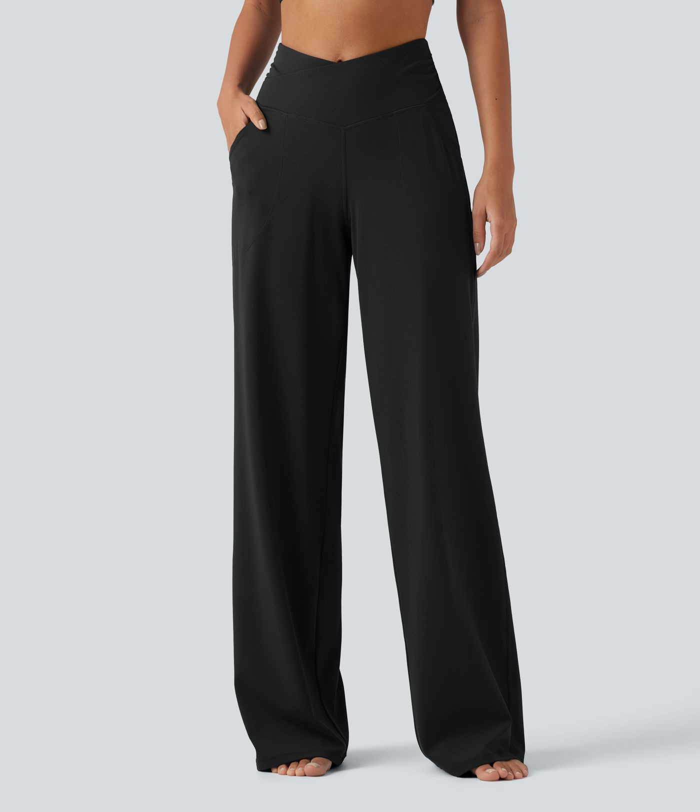 Halara UltraSculpt\u2122 High Waisted Crossover Straight Leg Yoga Pants with Pockets | HALARA