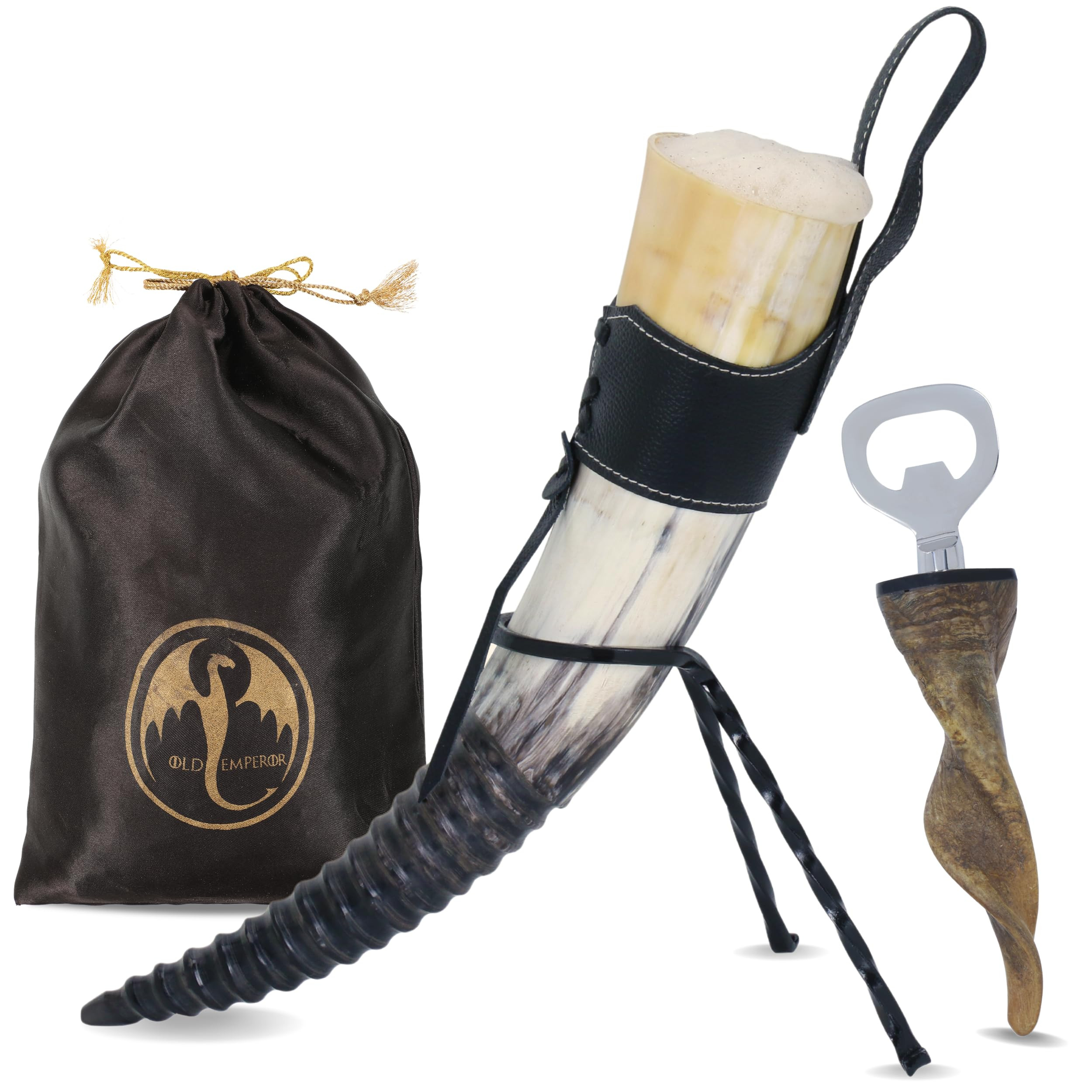 Viking Drinking Horn -with Leather Holster + Stand + Opener |Handmade Beer Cup |Food Grade |Genui... | Amazon (US)