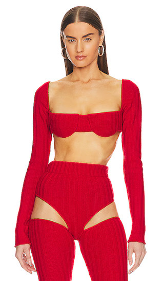 Rib Knit Bra Top in Cherry | Revolve Clothing (Global)