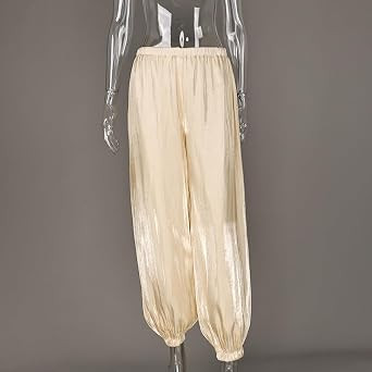 Women's Wide Leg Harem Pants Silk Bubble Elastic Waist Casual Balloon Lantern Pant Loose Light Aladdin Pants | Amazon (US)