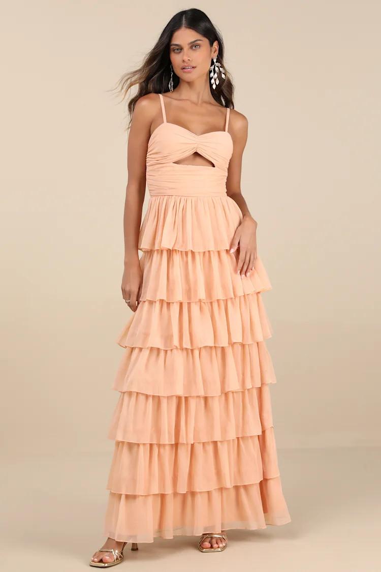 Arata Peach Cutout Tiered Maxi Dress | Lulus