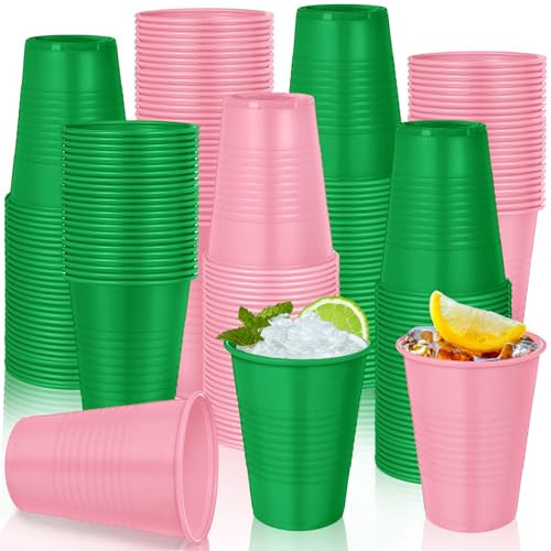 Funnymoom 200 Pcs Pink and Green Disposable Plastic Cups 12 oz Sorority Party Beverage Cups for Witch and Princess Themed Watermelon Flamingo Party Supplies | Amazon (US)