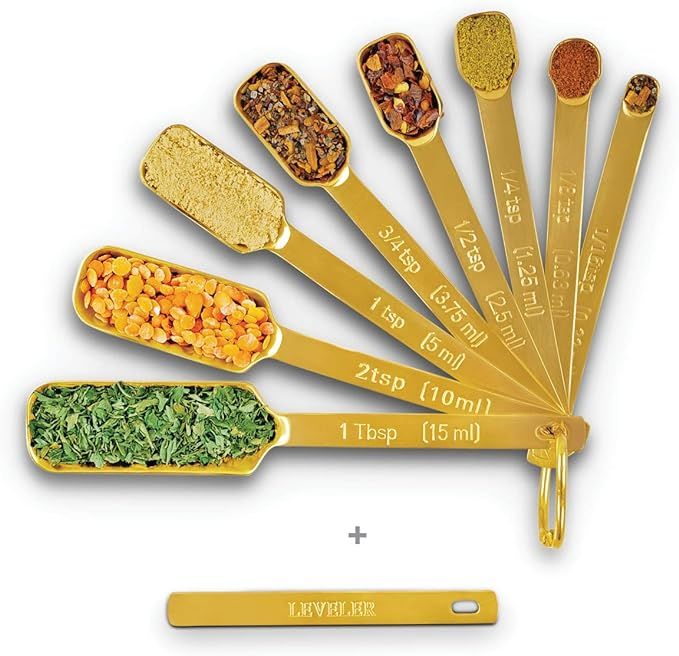 2lbDepot Gold Measuring Spoons for Baking/Cooking - Set of 7 Includes Leveler - Premium Kitchen U... | Amazon (US)