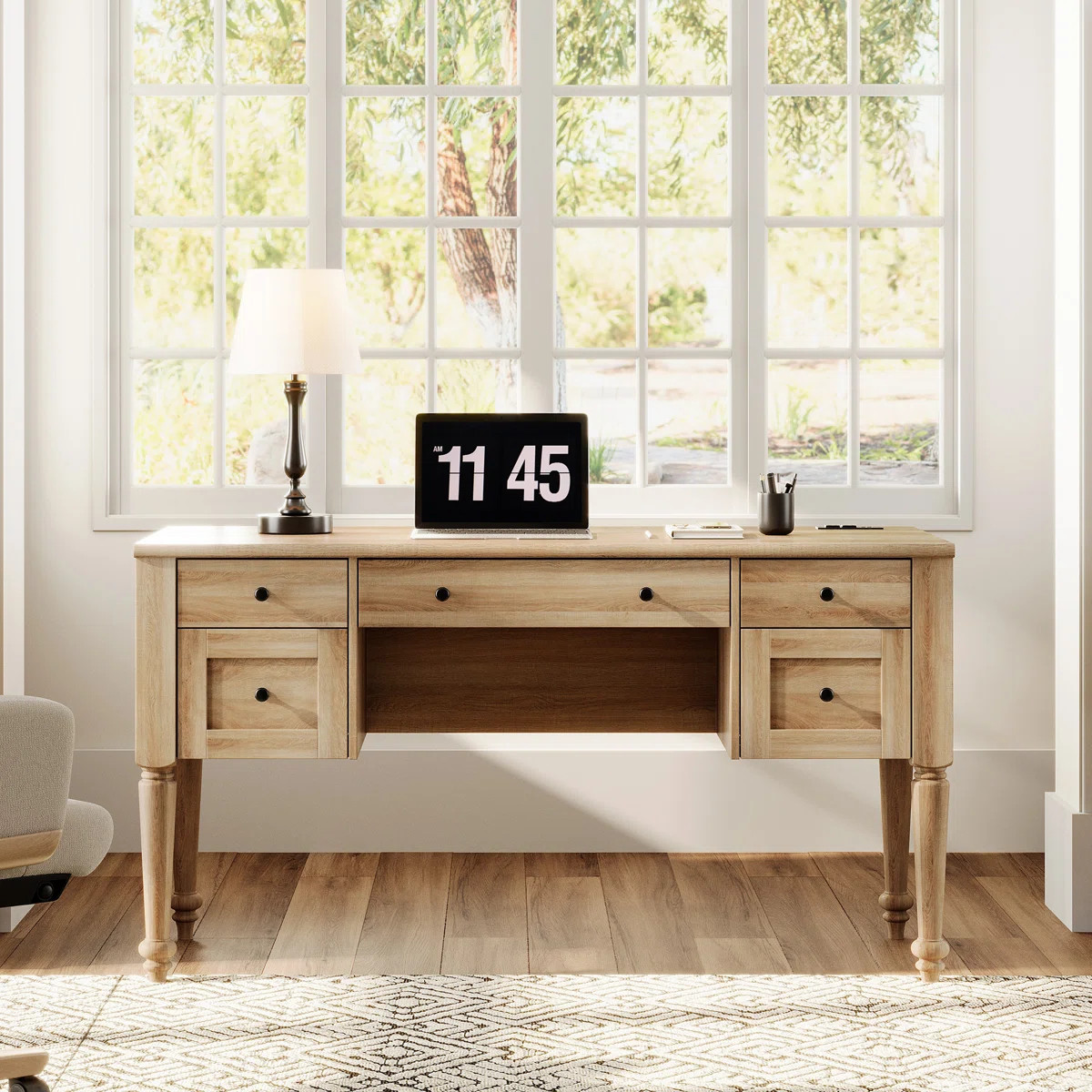 Scarlett Farmhouse 56'' Executive Desk With 5 Drawers, Home Office Desks With Charging Station, W... | Wayfair North America