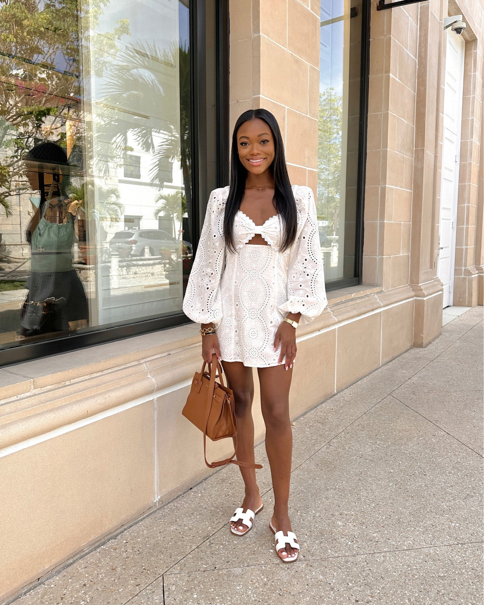 Wore this white eyelet dress to go shopping in Palm Beach 🤍 #lacedress #whitedress #yslbag #oransandals 

#LTKshoecrush #LTKitbag #LTKSeasonal