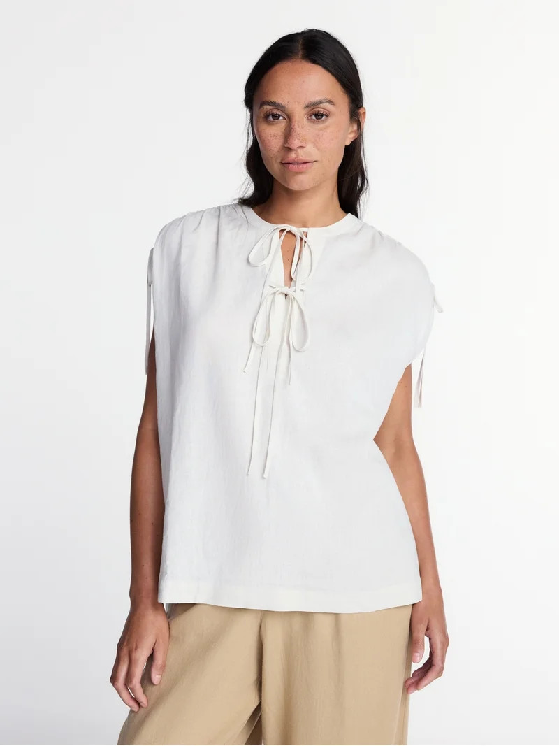 Time and Tru Women's Sleeveless Linen Blend Tunic Top, Sizes XS-XXXL | Walmart (US)