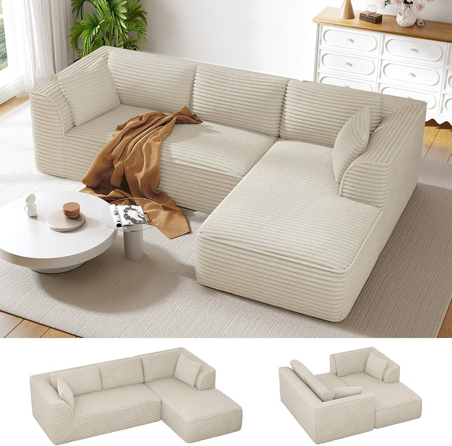 Vesgantti 106" Modular Sectional Sofa with Chaise, Deep Seat Comfy Cloud Couch Corduroy L Shaped ... | Amazon (US)