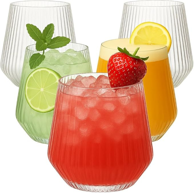 36 count Origami Ripple Unbreakable Stemless Plastic Wine Champagne Whiskey Glasses Elegant Durab... | Amazon (US)