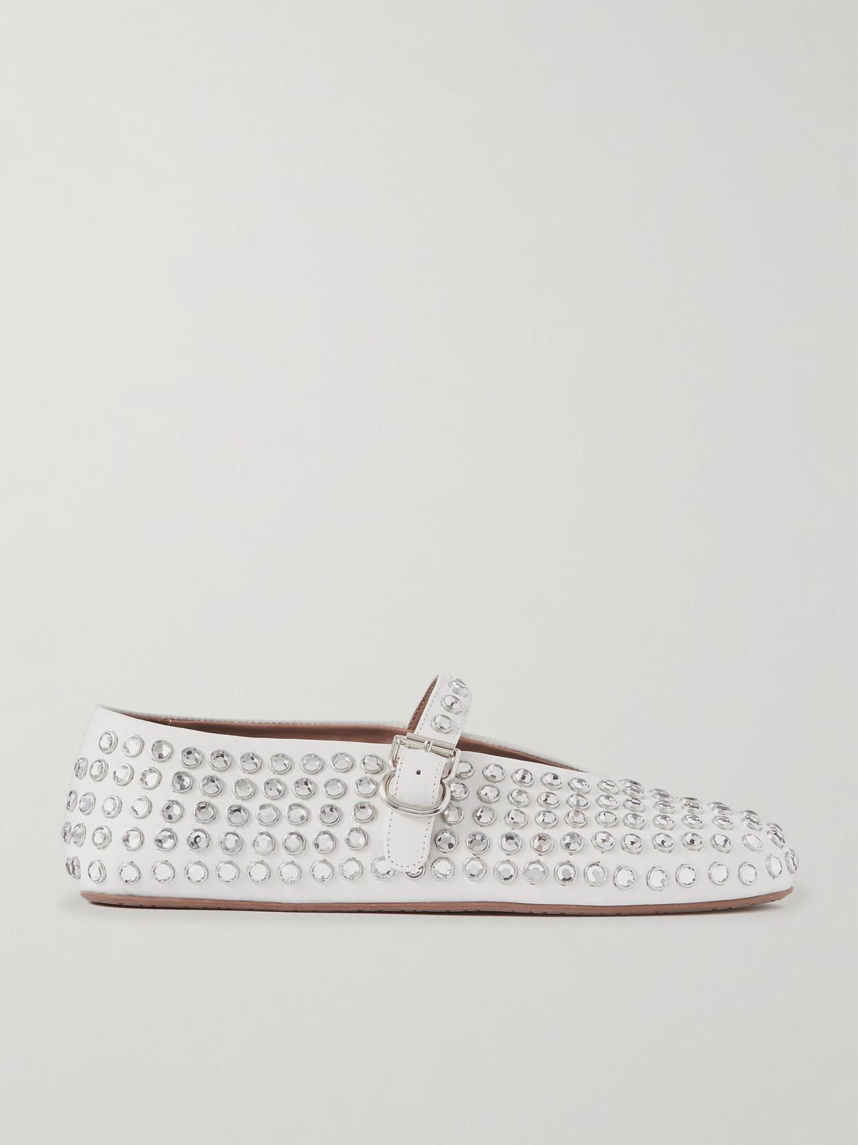 Alaïa - Crystal-embellished Leather Ballet Flats - White | NET-A-PORTER (US)