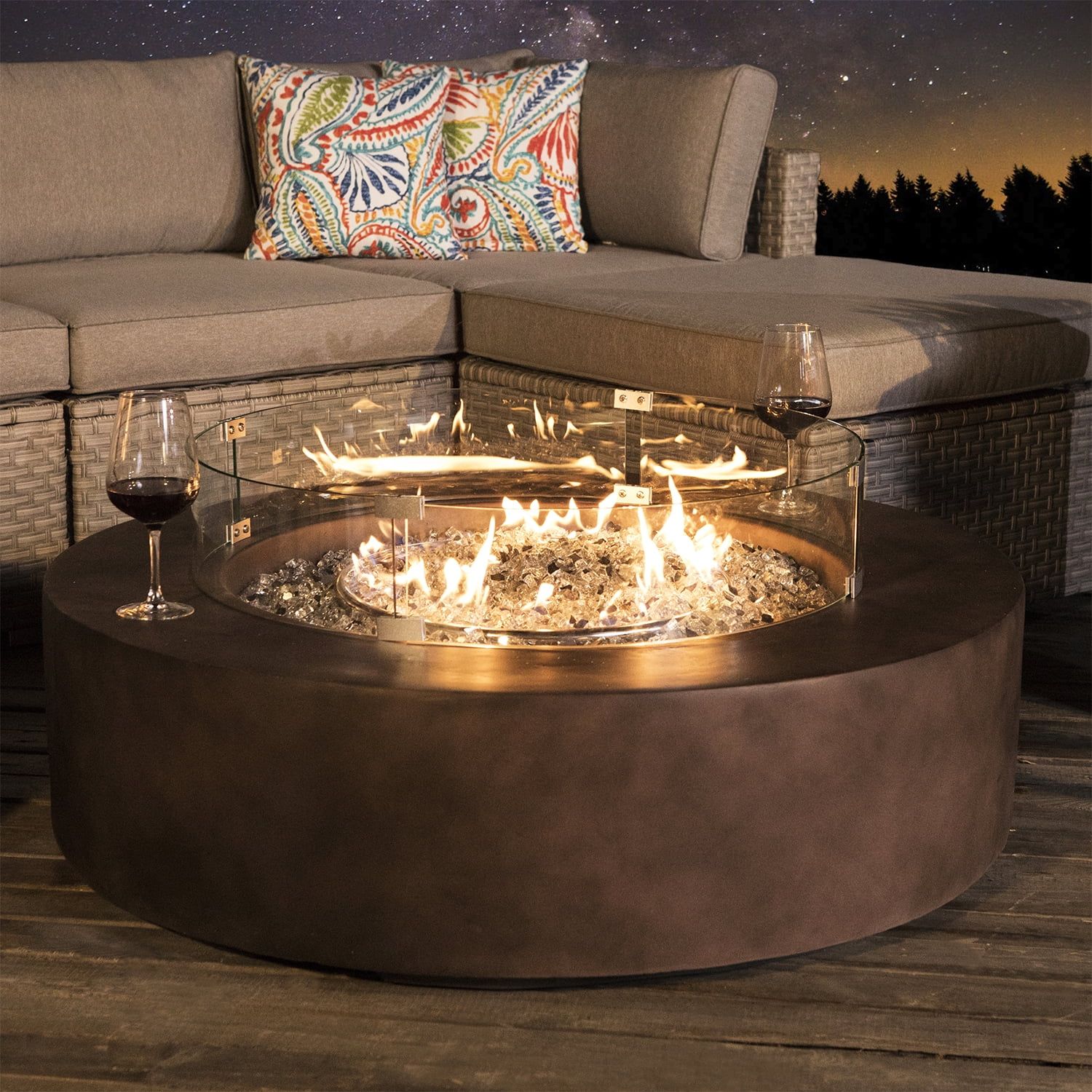 COSIEST MGO Outdoor Propane Fire Pit Table with Wind Guard, Transparent Gray Fire Glass, Waterpro... | Walmart (US)