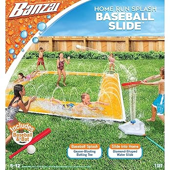 BANZAI Home Run Splash Baseball Slide, Length: 14 ft, Width: 14 ft, Inflatable Outdoor Backyard W... | Amazon (US)