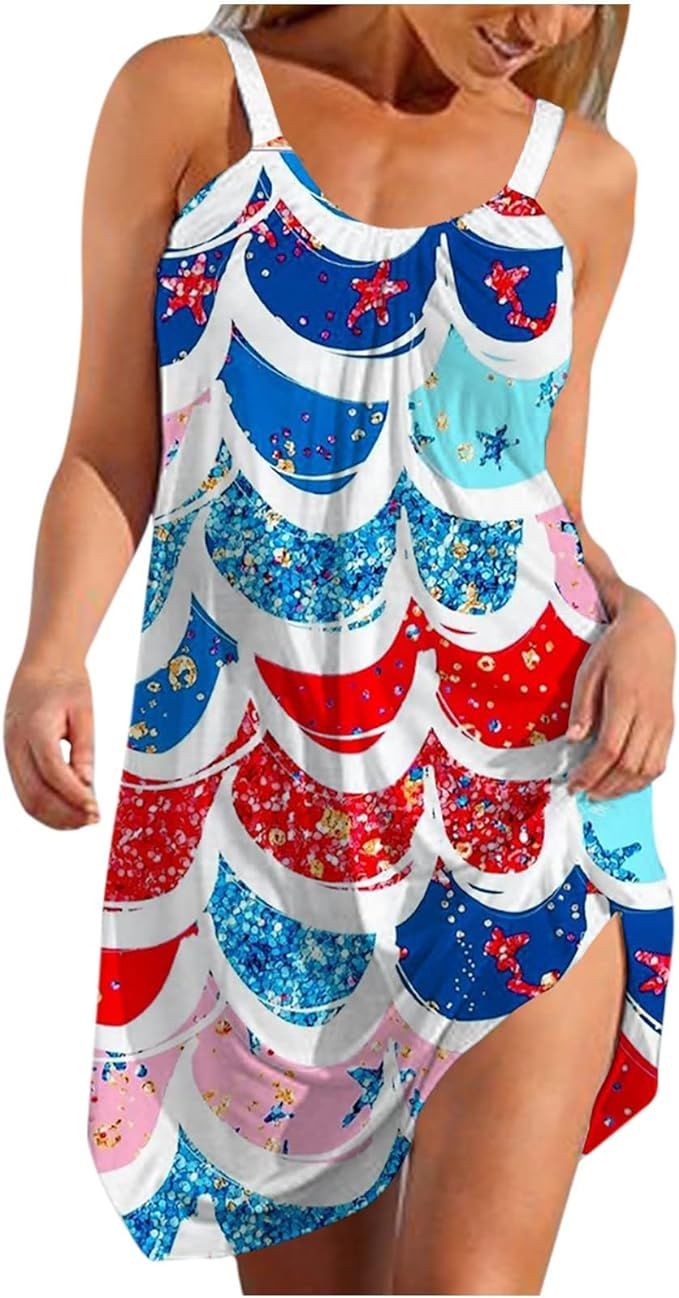 JOAU Summer Sundress for Womens July 4th Patriotic Mini Dress Sleeveless American Flag Tank Dress... | Amazon (US)