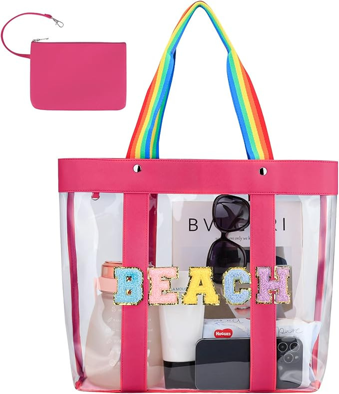 dark swan Large Chenille Letter Beach Bag,Clear Beach Tote Bag Waterproof Lightweight Foldable Wi... | Amazon (US)