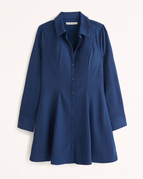 Long-Sleeve Crepe Shirt Dress | Abercrombie & Fitch (US)