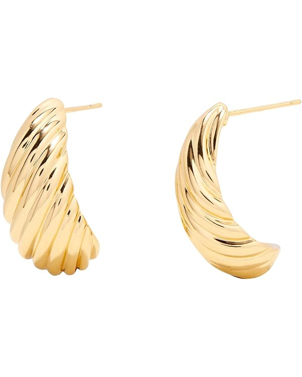 Farrah Ribbed Gold Drop Earrings - Hypoallergenic 14K Gold Plated Brass, Bold Earrings, Teardrop ... | Amazon (US)