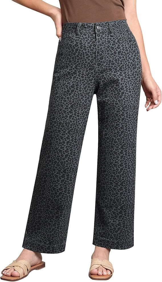 LookbookStore Wide Leg Jeans for Women Trendy High Waisted Stretchy Cheetah Leopard Pants Ankle L... | Amazon (US)