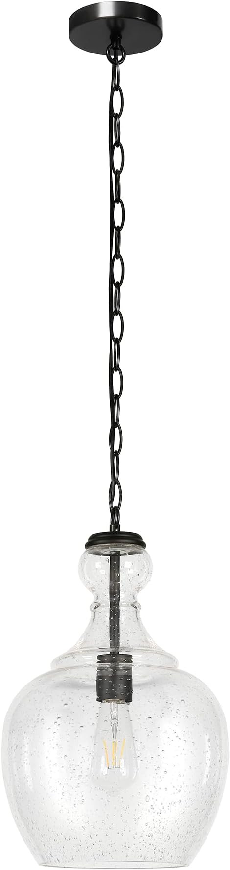 Henn&Hart 11" Wide Pendant with Glass Shade in Blackened Bronze/Seeded, Pendant, Flush Mount Ceil... | Amazon (US)