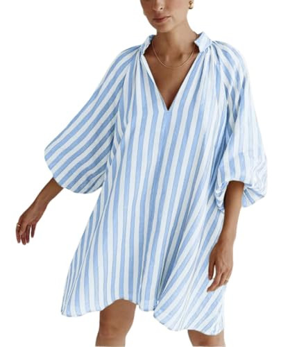 CHARTOU Women Summer Striped Beach Vacation Mini Dress 3/4 Sleeve Boho Chic Outfits Tunic Shift D... | Amazon (US)