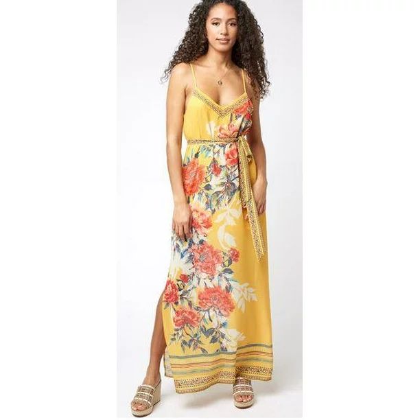 Flying Tomato Womens Floral Tie Front Maxi Dress, Large | Walmart (US)