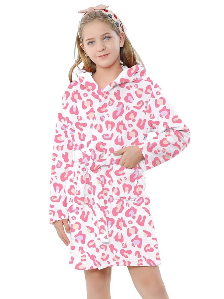 Umeyda Girls & Women Fleece Hooded Robes, Soft Fuzzy Bathrobe Warm Plush Fluffy Bath Robe for Kid... | Amazon (US)