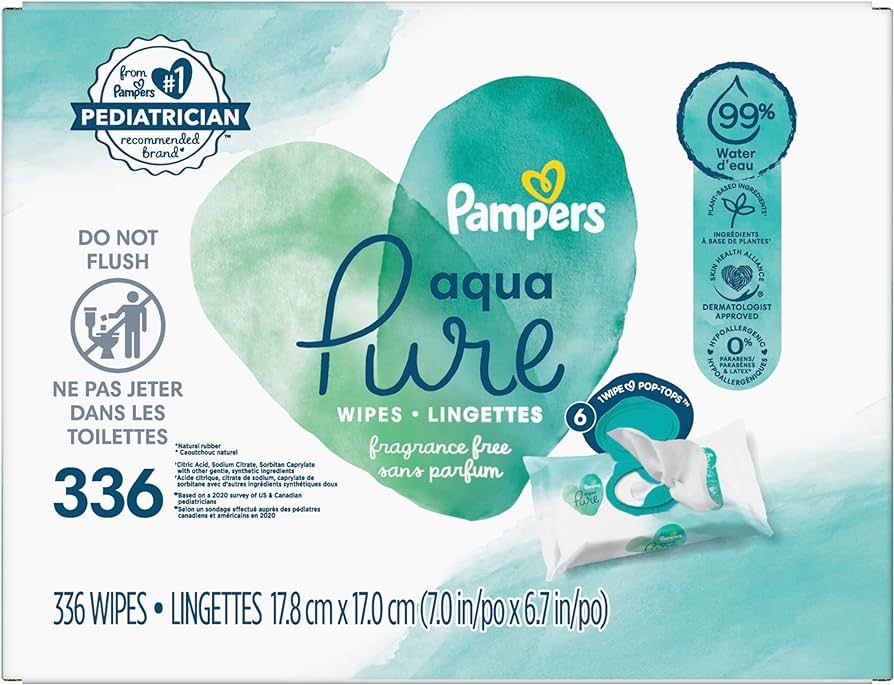 Pampers Aqua Pure Sensitive Baby Wipes - 336 Count, 99% Water, Hypoallergenic, Unscented | Amazon (US)