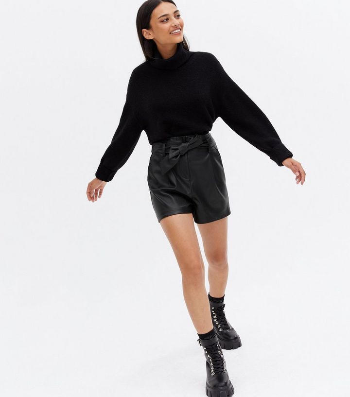 Black Leather-Look Tie Waist Shorts
						
						Add to Saved Items
						Remove from Saved Items | New Look (UK)