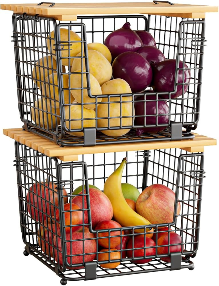 Wire Storage Basket For Kitchen Pantry: GGIU Kitchen Counter Basket Stackable Wire Organizing Bin... | Amazon (US)