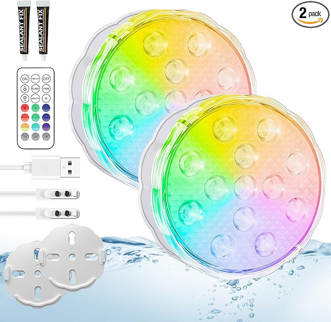 YiaMia Rechargeable Pool Lights with Remote, 2 Pack IP68 Waterproof Submersible LED Lights for Ab... | Amazon (US)