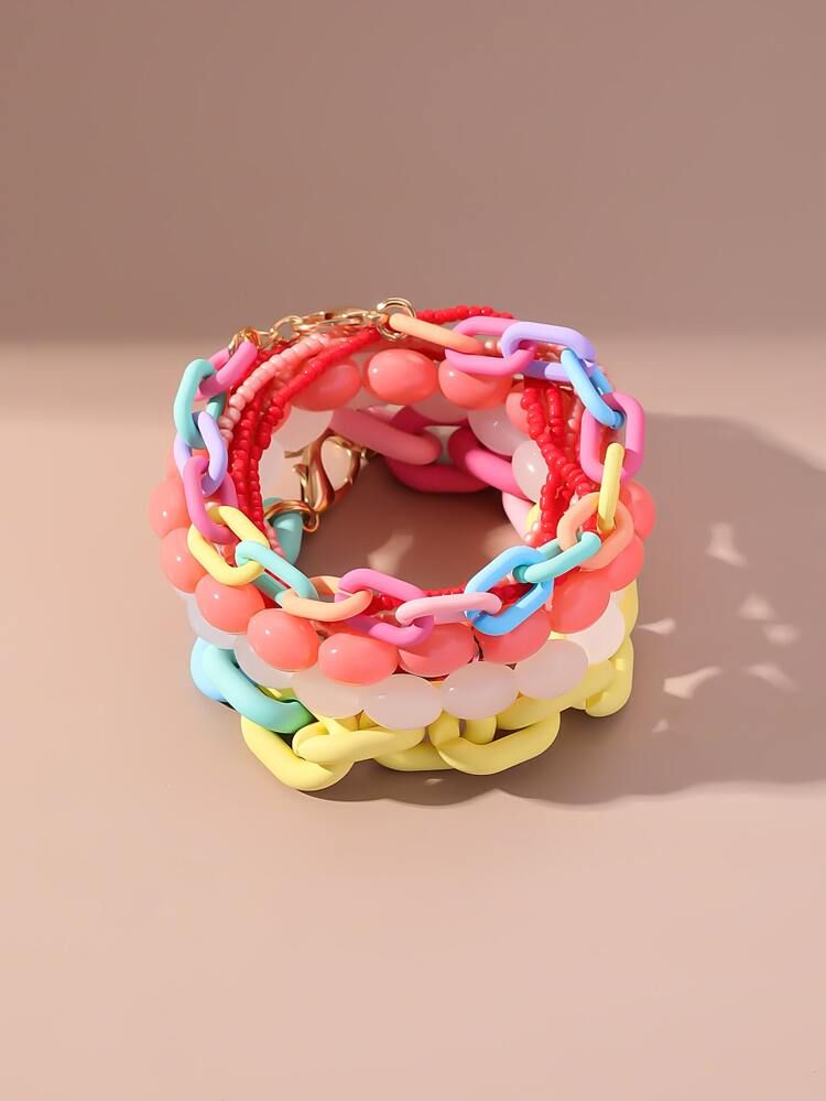 9pcs Color Block Beaded Bracelet | SHEIN