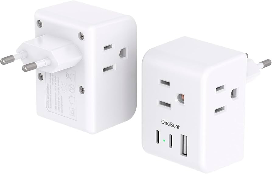 2 Pack European Travel Plug Adapter, One Beat International Power Plug Adapter with 3 Outlets 1 U... | Amazon (US)