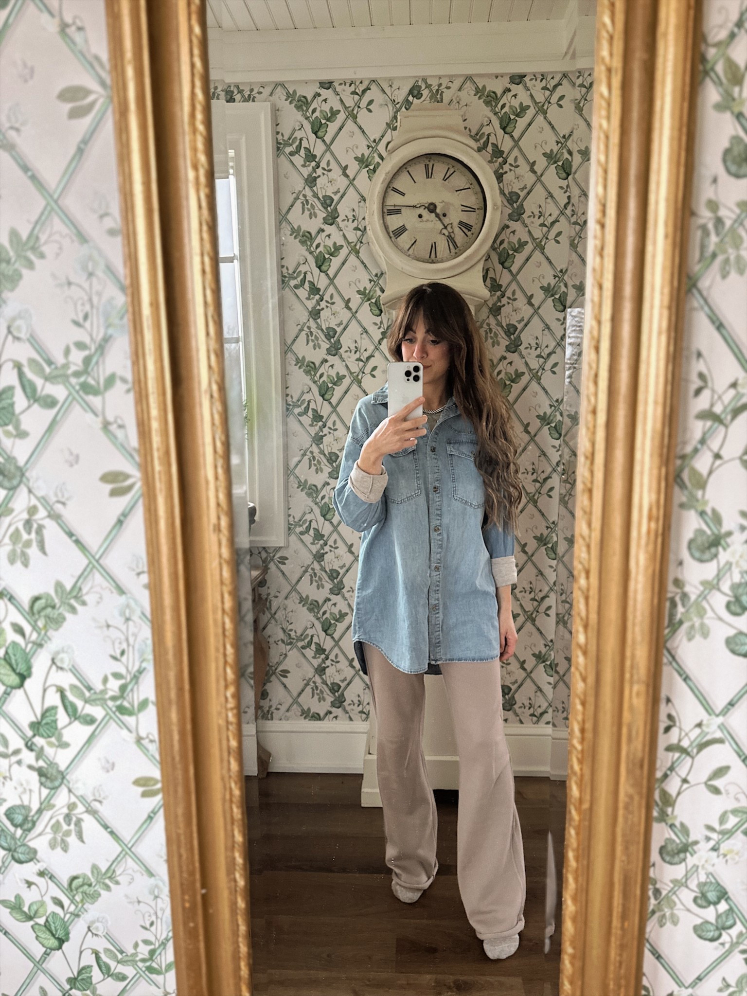 Cozy Sunday fit. I sized up one in the jean shirt for a more loose fit. These pants from the two piece set are so cozy and just elevated sweats. Cozy fit!! 

#LTKSaleAlert #LTKSeasonal #LTKWatchNow