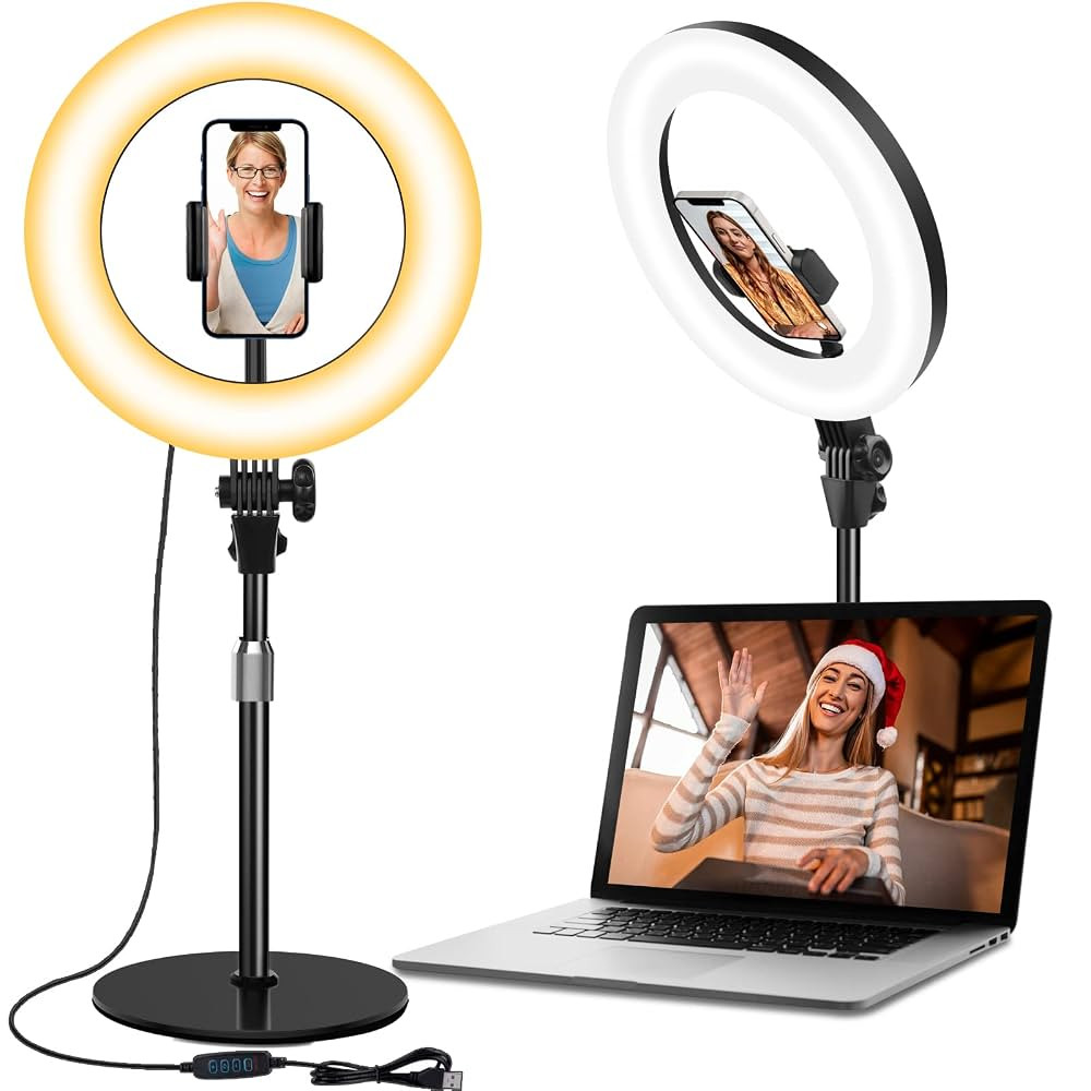 Desk Ring Light with Stand, 10.5'' Selfie Phone Light for Video Recording, Adjustable Circle Ring... | Amazon (US)