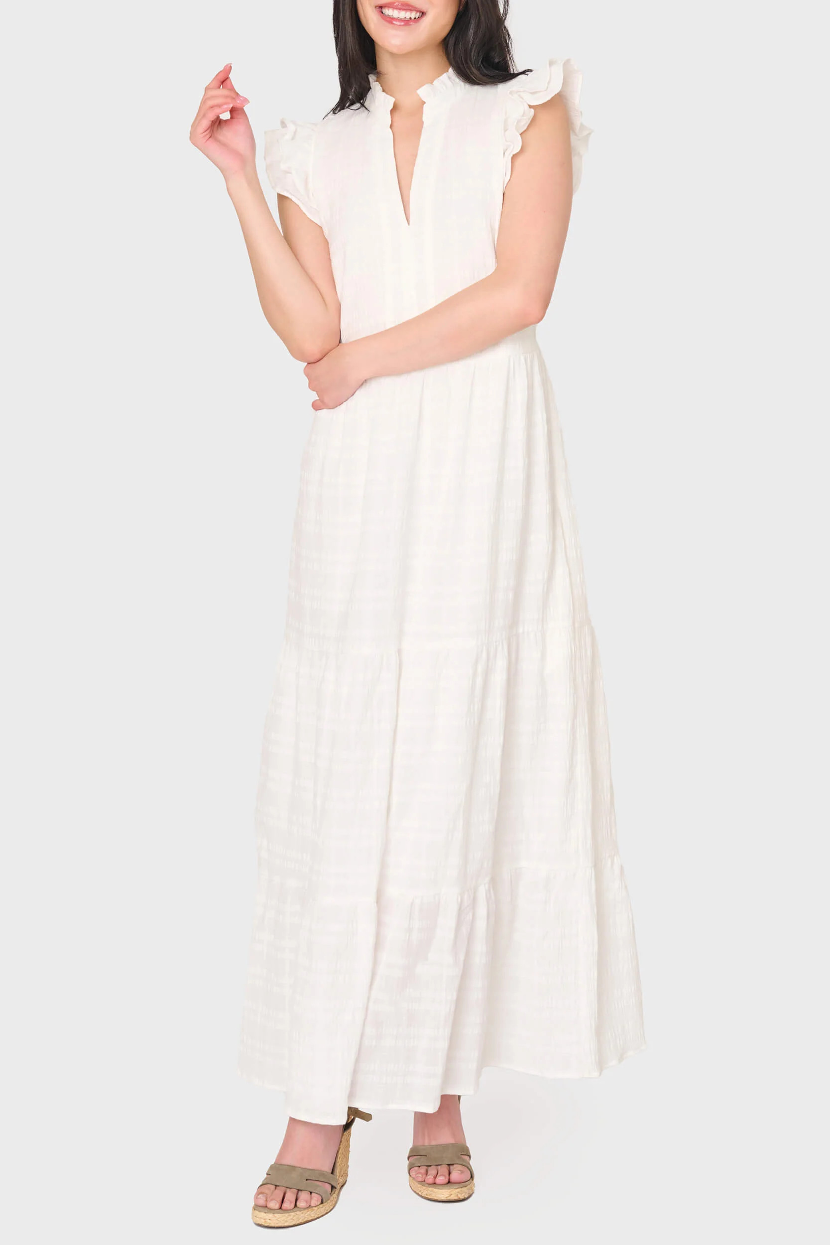 Flutter Sleeve Maxi Decked Out Day Dress | Gibsonlook White Maxi Dress | Gibsonlook