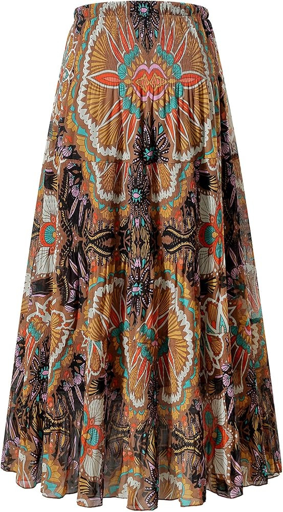 NASHALYLY Women's Chiffon Elastic High Waist Pleated A-Line Flared Maxi Skirts | Amazon (US)