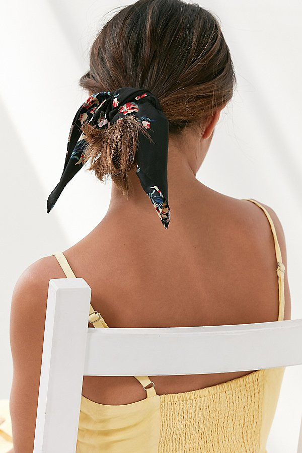 Printed Silky Mini Square Scarf - Washed Black One Size at Urban Outfitters | Urban Outfitters US