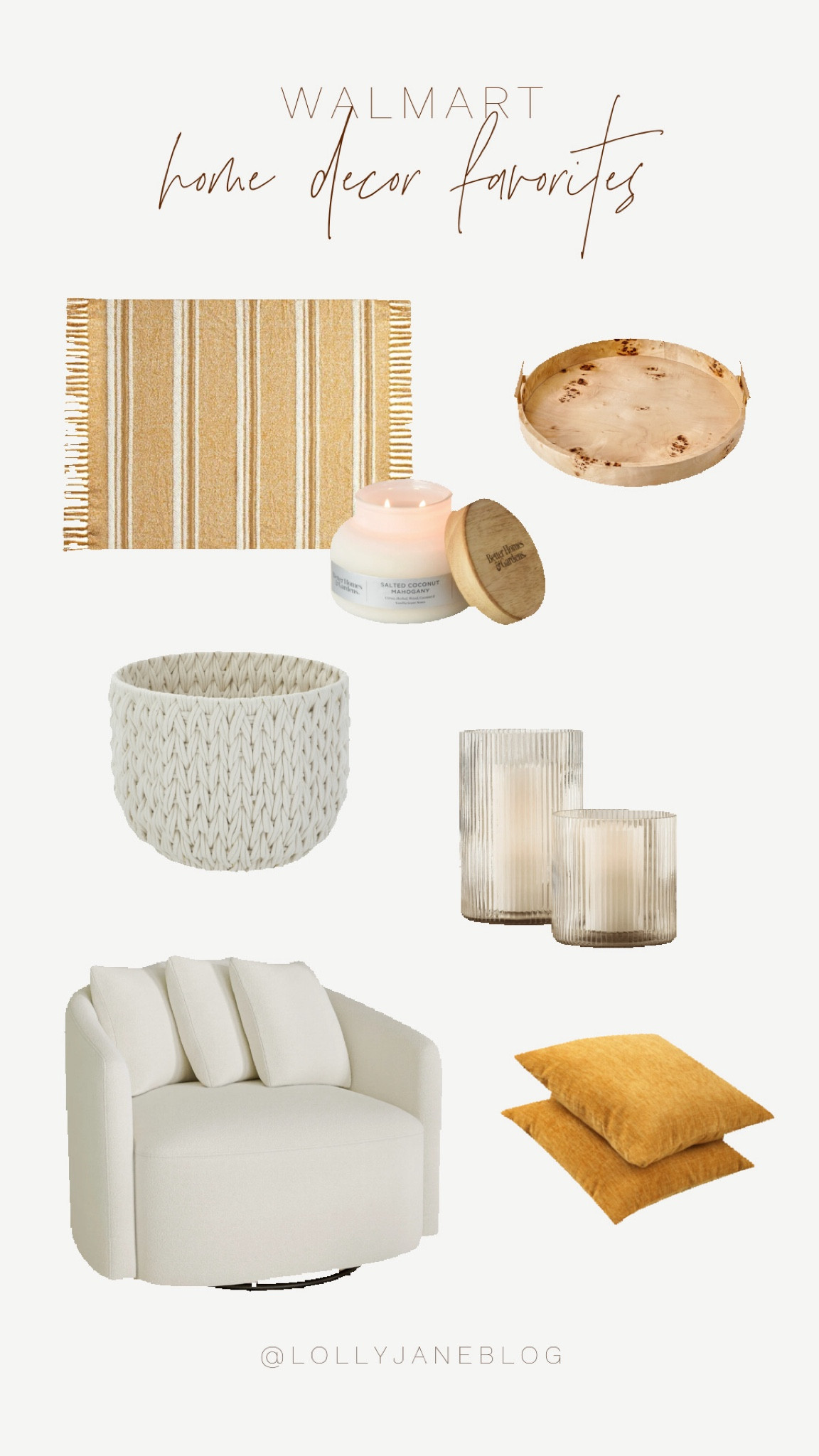 Walmart home decor favorites! 🍂

Transform your space with these stunning finds from Walmart! ✨ Elevate your home decor game with a cheerful yellow rug and cozy throw pillows that pop. Add warmth with glass decorative candles and a chic wooden candle holder tray. Don’t forget the stylish white wicker basket for that perfect touch of organization! Complete the look with the Beautiful Drew Chair by Drew Barrymore—comfort and style in one. 💛 Shop now and bring your vision to life! #HomeDecor #WalmartFinds #DrewBarrymoreDesigns

#LTKSeasonal #LTKHome #LTKStyleTip